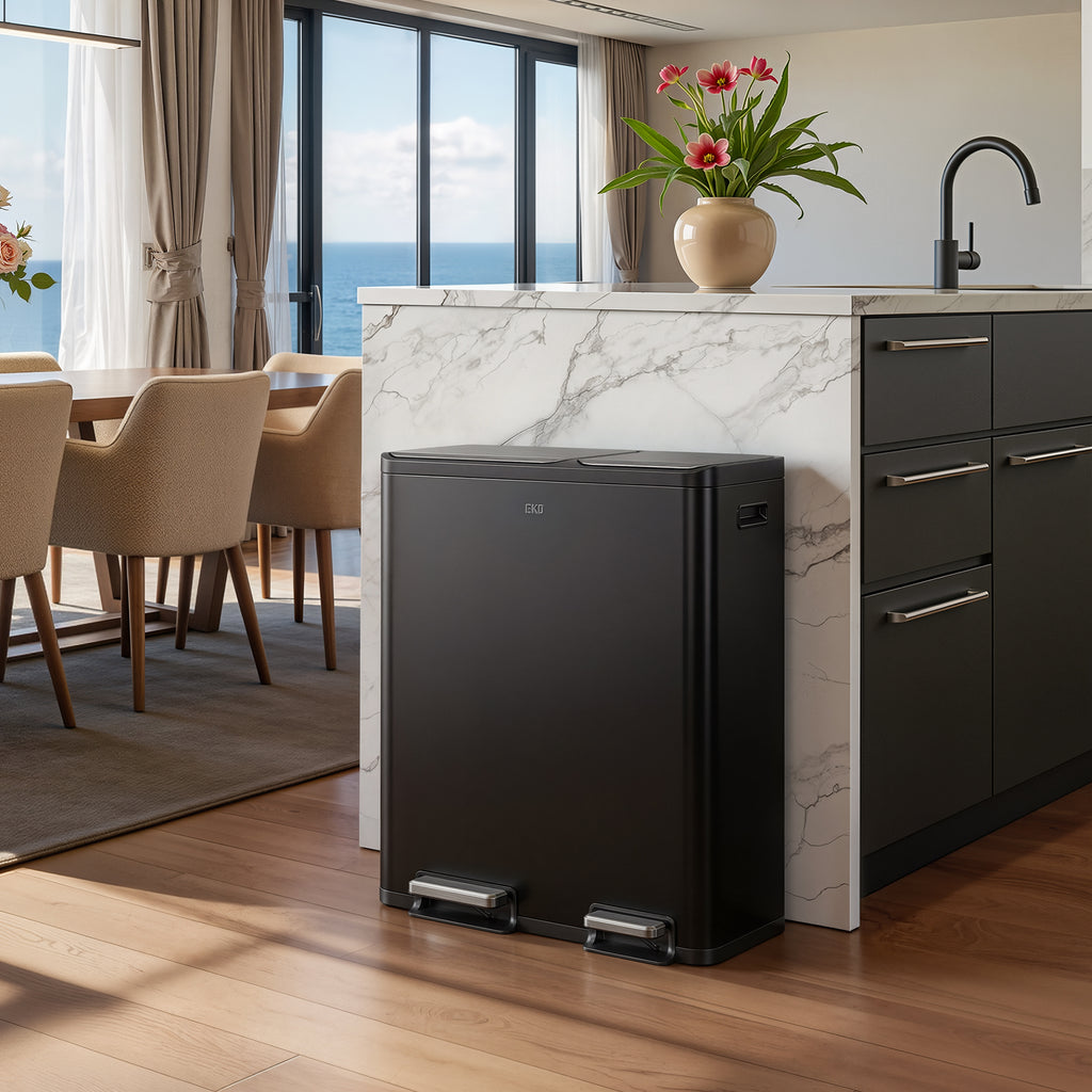EcoCasa Dual Compartment Step Recycling Trash Can, 30+20 L / 8+5.3 Gal, Stainless Steel