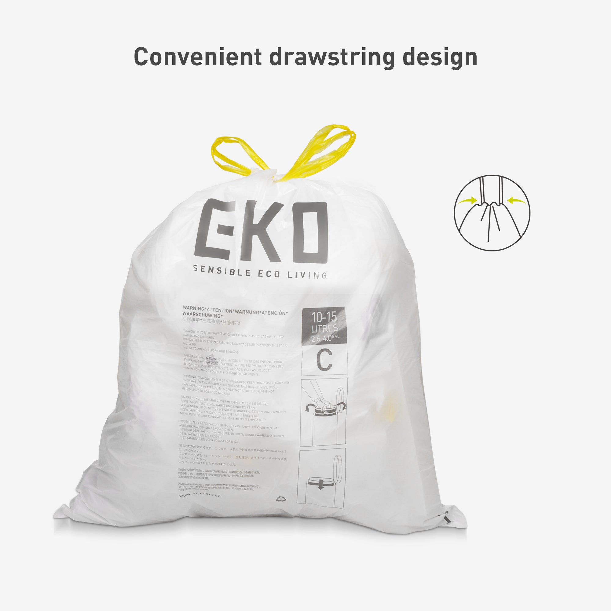 EKO Code C - 4 Gallon Easy-Dispense Roll Trash Bag - 80 Count (10-15L) – Convenient drawstring design