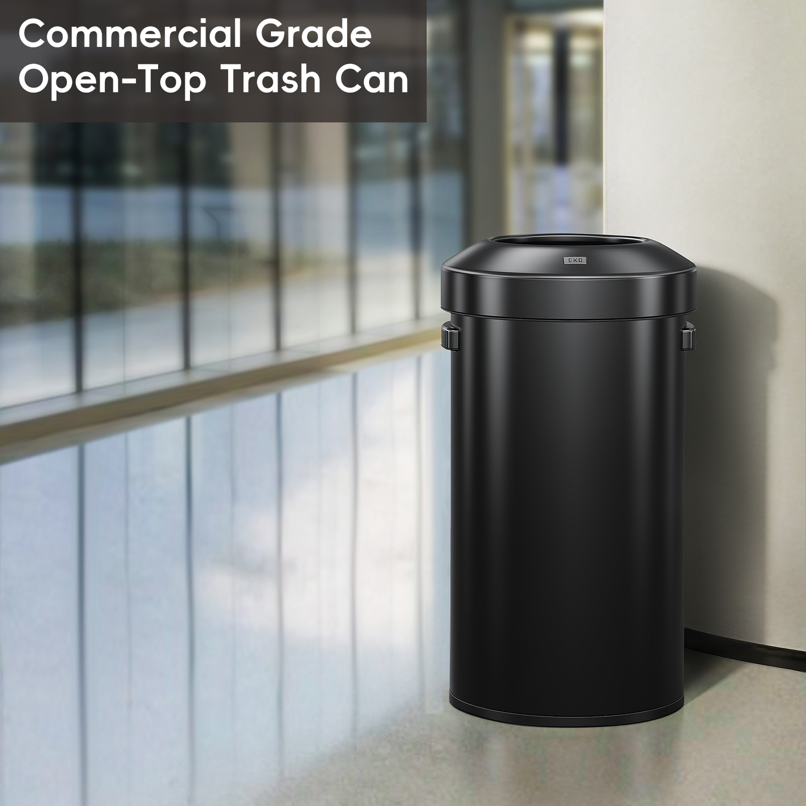 EKO Urban Round Open Top Can Commercial Grade 90L / 23.7 Gal Black Stainless Steel Trash Can – Commercial Grade Open-Top Trash Can