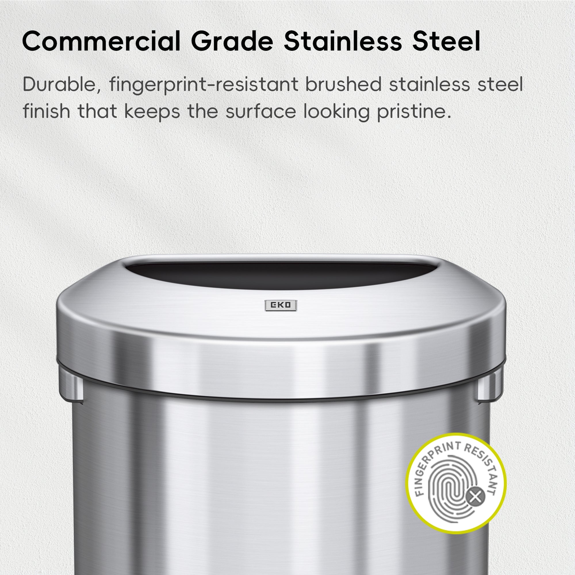 EKO Urban Semi-Round Open Top Can Commercial Grade – 60L / 16 Gal – Commercial Grade Stainless Steel