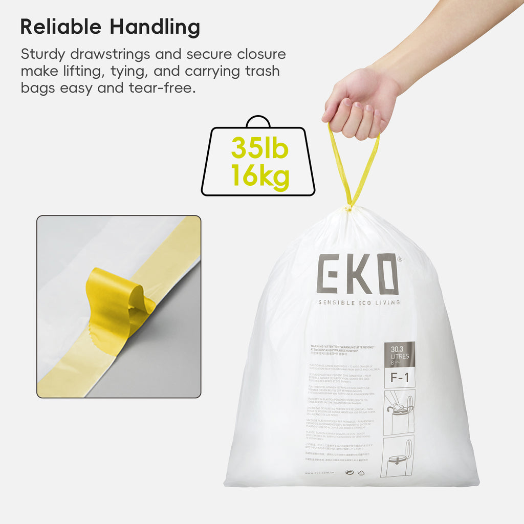 Code F-1  Slim Extra-Long Easy-Dispense Roll Trash Bags, 30.3 L / 8 Gal