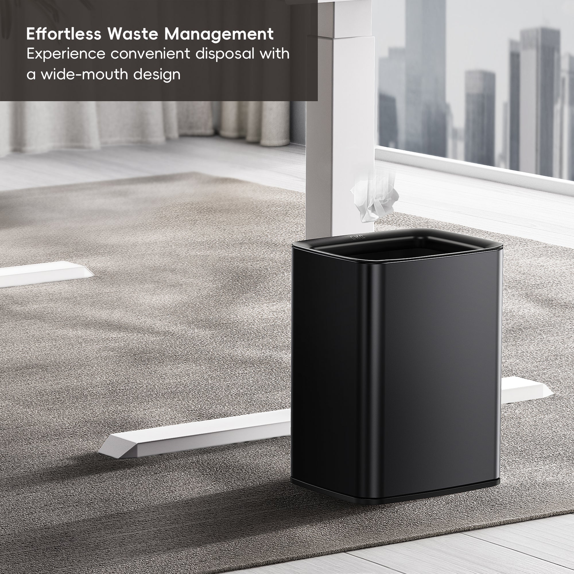 EKO Laguna 2.6 Gallon/10L Open Top Trash Can with Removable Inner Basket, Matte Black – Effortless Waste Management - Experience convenient disposal with a wide-mouth design