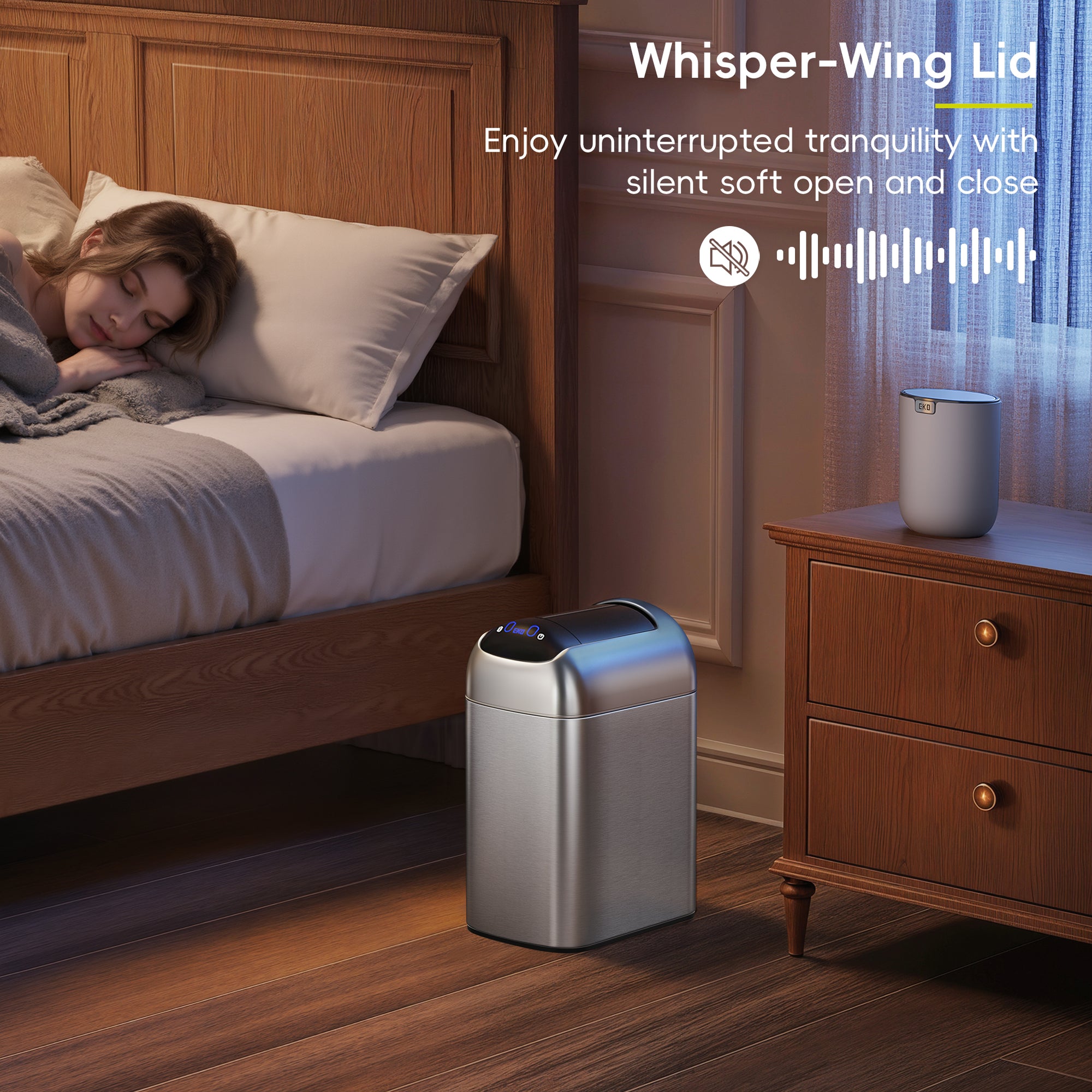 EKO Astro 10L / 2.6 Gallon Slim Sensor Trash Can with Butterfly Lid-Matte Stainless Steel – Whisper-Wing Lid