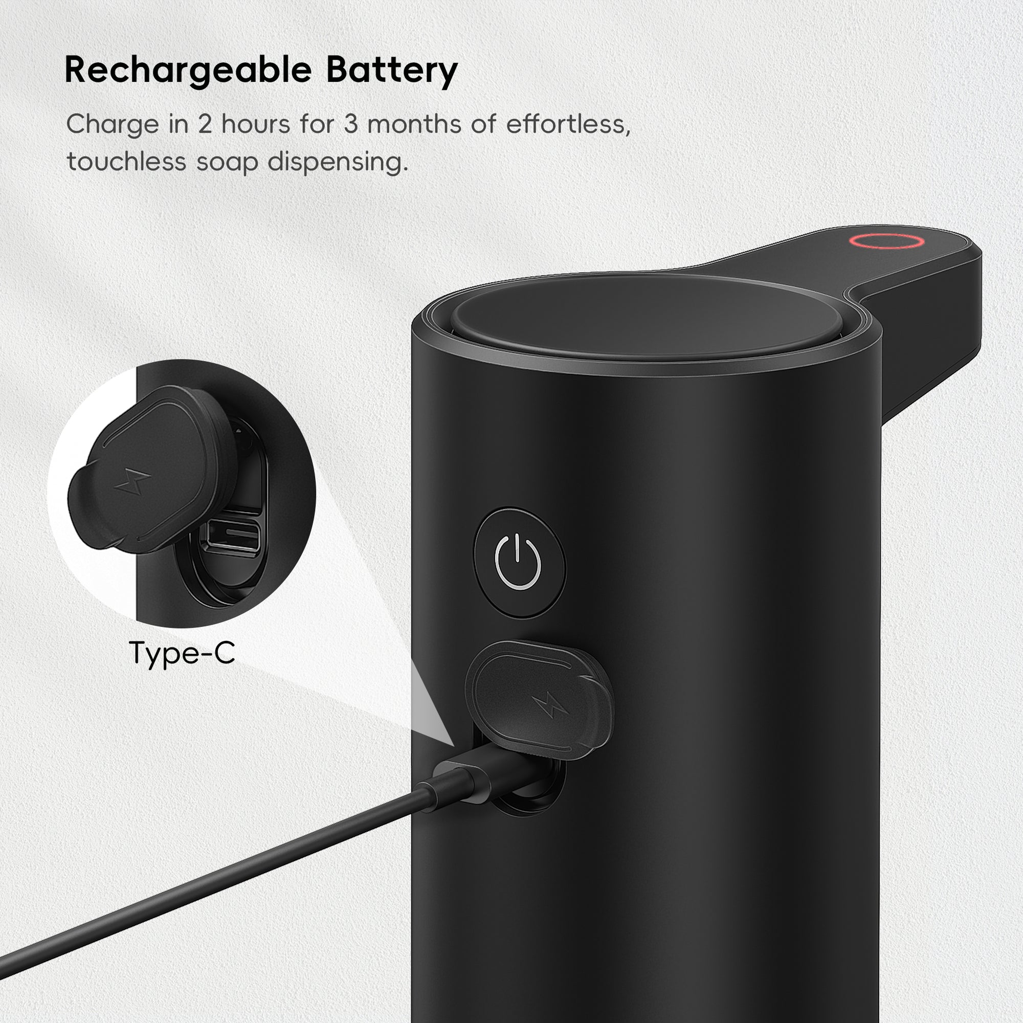 EKO Aroma Smart Liquid Soap Dispenser - Matte Black – Rechargeable Battery - Charge in 2 hours for 3 months of effortless, touchless soap dispensing