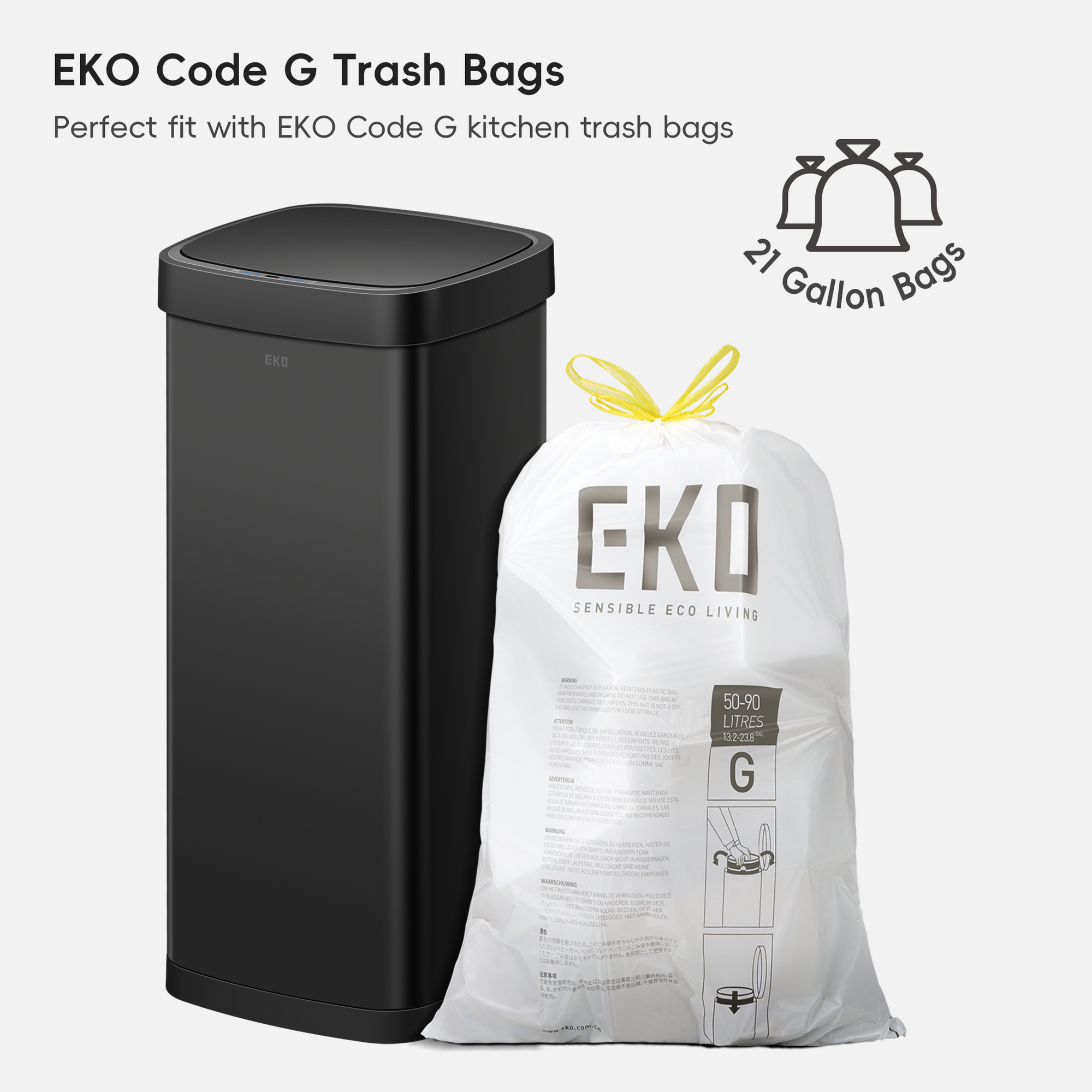 EcoSmart 80L / 21 Gallon Motion Sensor Trash Can - Matte Black