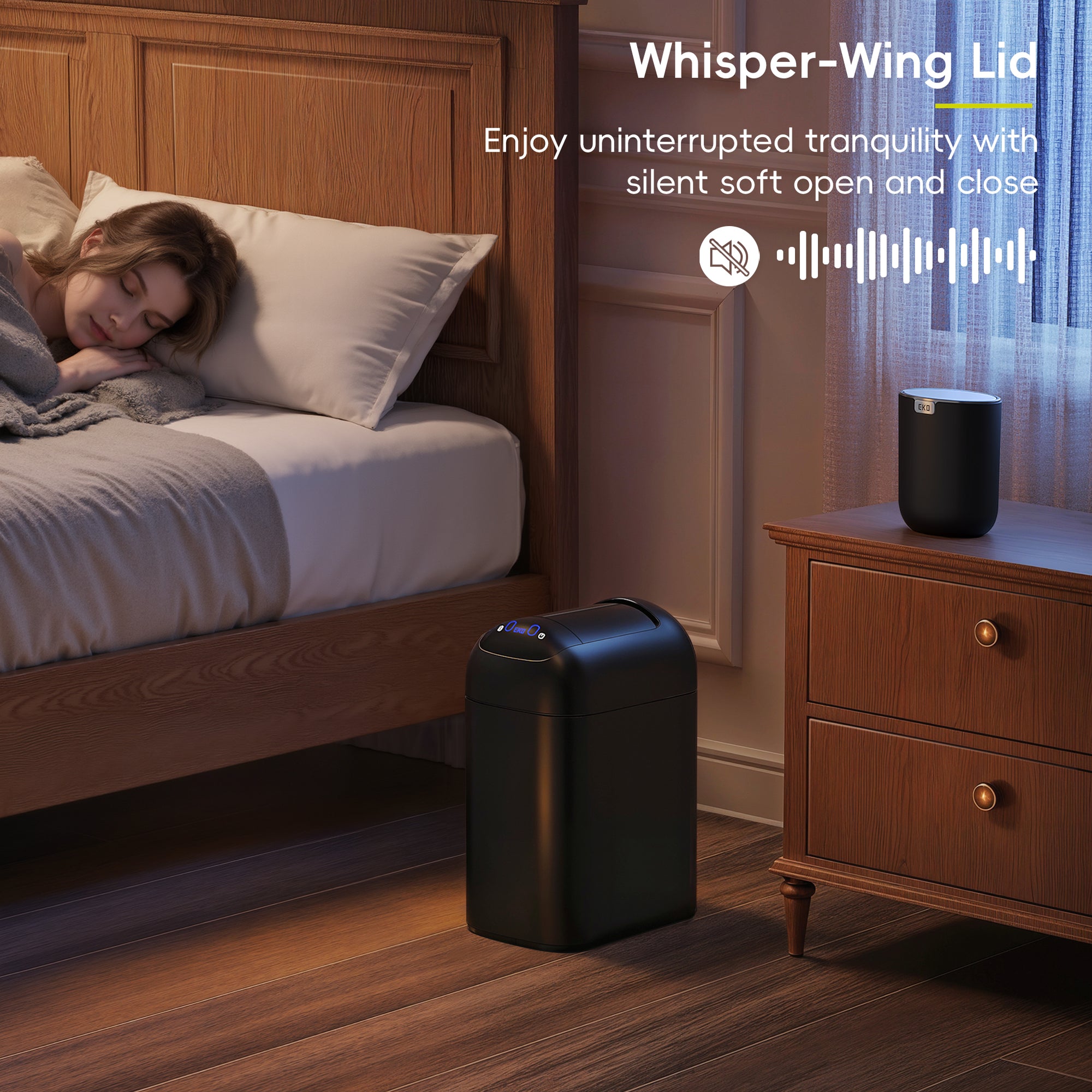 EKO Astro  10L / 2.6 Gallon Slim Sensor Trash Can with Soft-Close Butterfly Lid-Matte Black – Whisper-Wing Lid