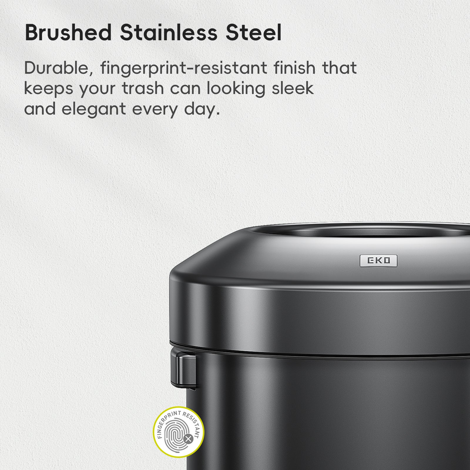 EKO Urban Round Open Top Can Commercial Grade 120L / 32 Gal Black Stainless Steel – Brushed Stainless Steel - Durable, fingerprint-resistant finish that keeps your trash can looking sleek and elegant every day
