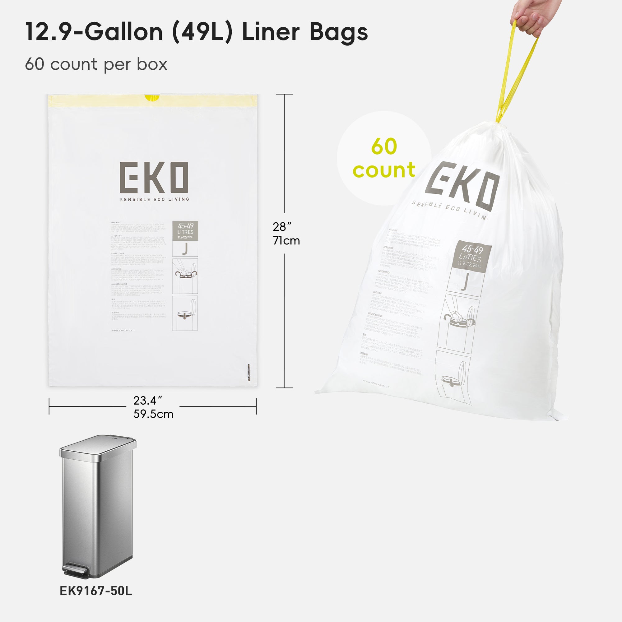 Code J - 12.9 Gallon (45-49L) Easy-Dispense Roll Trash Bag - 110 Count