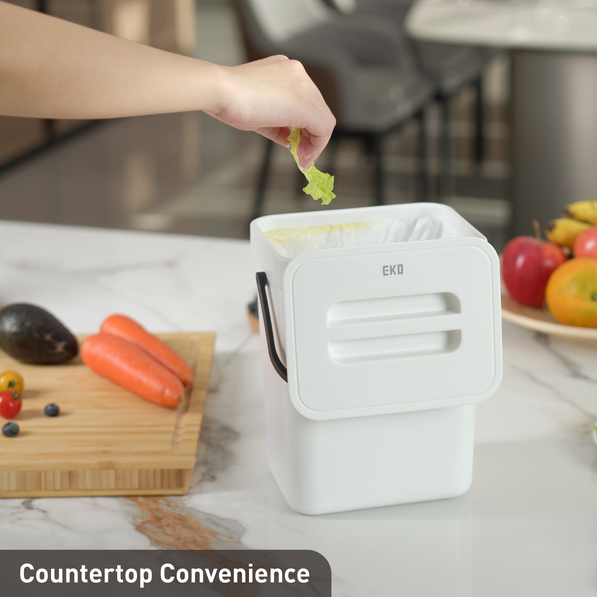 EKO Puro Compost Bin with Lid - White 5L / 1.32 Gal – Countertop Convenience