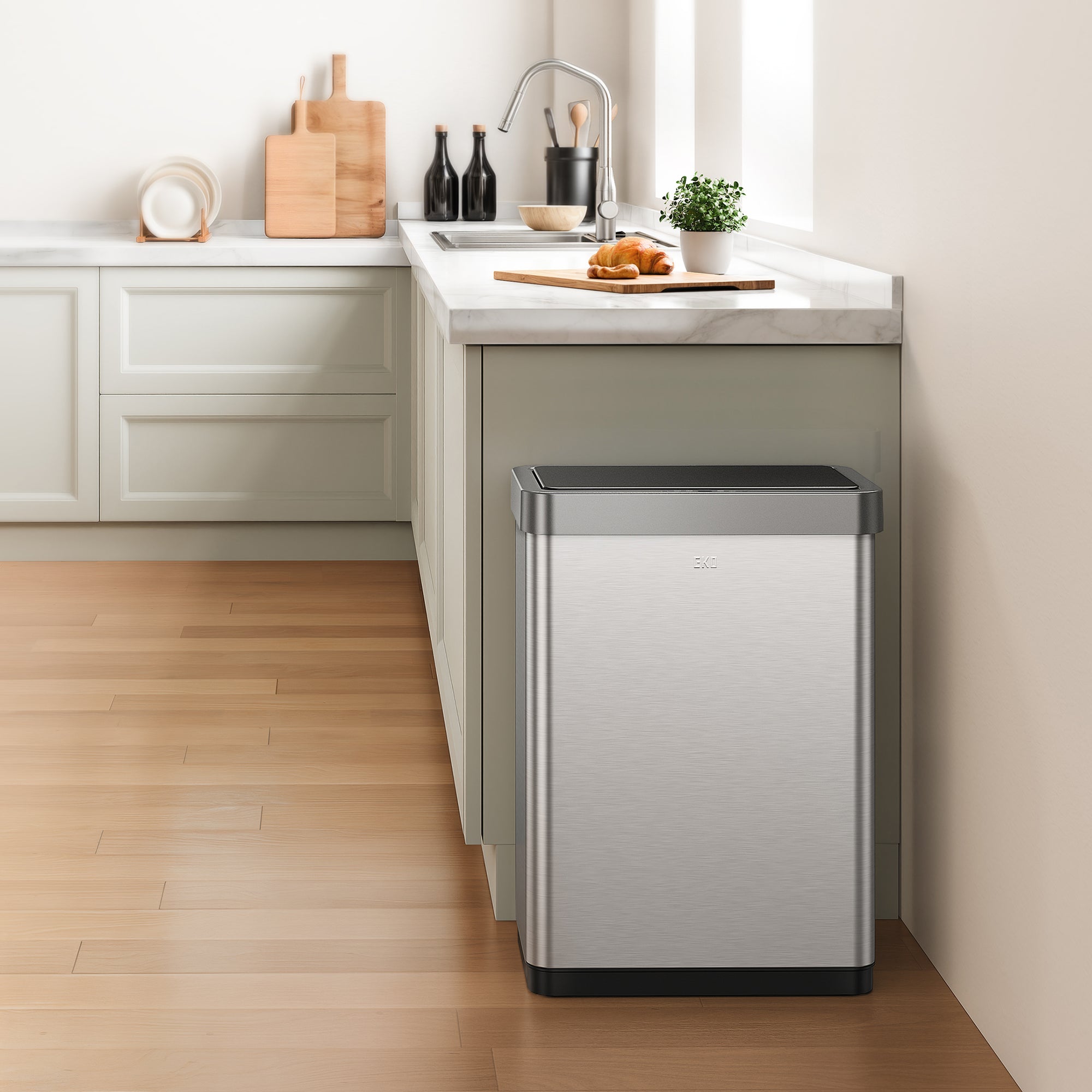 EKO Mirage-X Sensor Trash Can with Liner – 47Liter / 12.4 Gallon - Stainless Steel – Kitchen