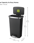 EKO HANA 45L/ 11.9 Gallon Plastic Resin Step Kitchen Trash Can-Black – Large Capacity for Busy Homes