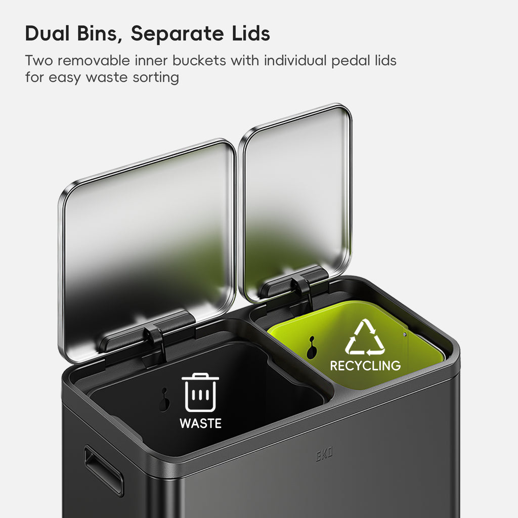 EcoCasa Dual Compartment Step Recycling Trash Can, 30+20 L / 8+5.3 Gal, Stainless Steel