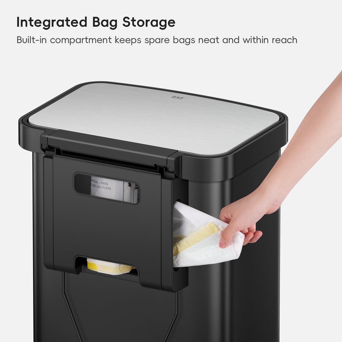 Hudson Step Trash Can with Bag Compartment, Stainless Steel