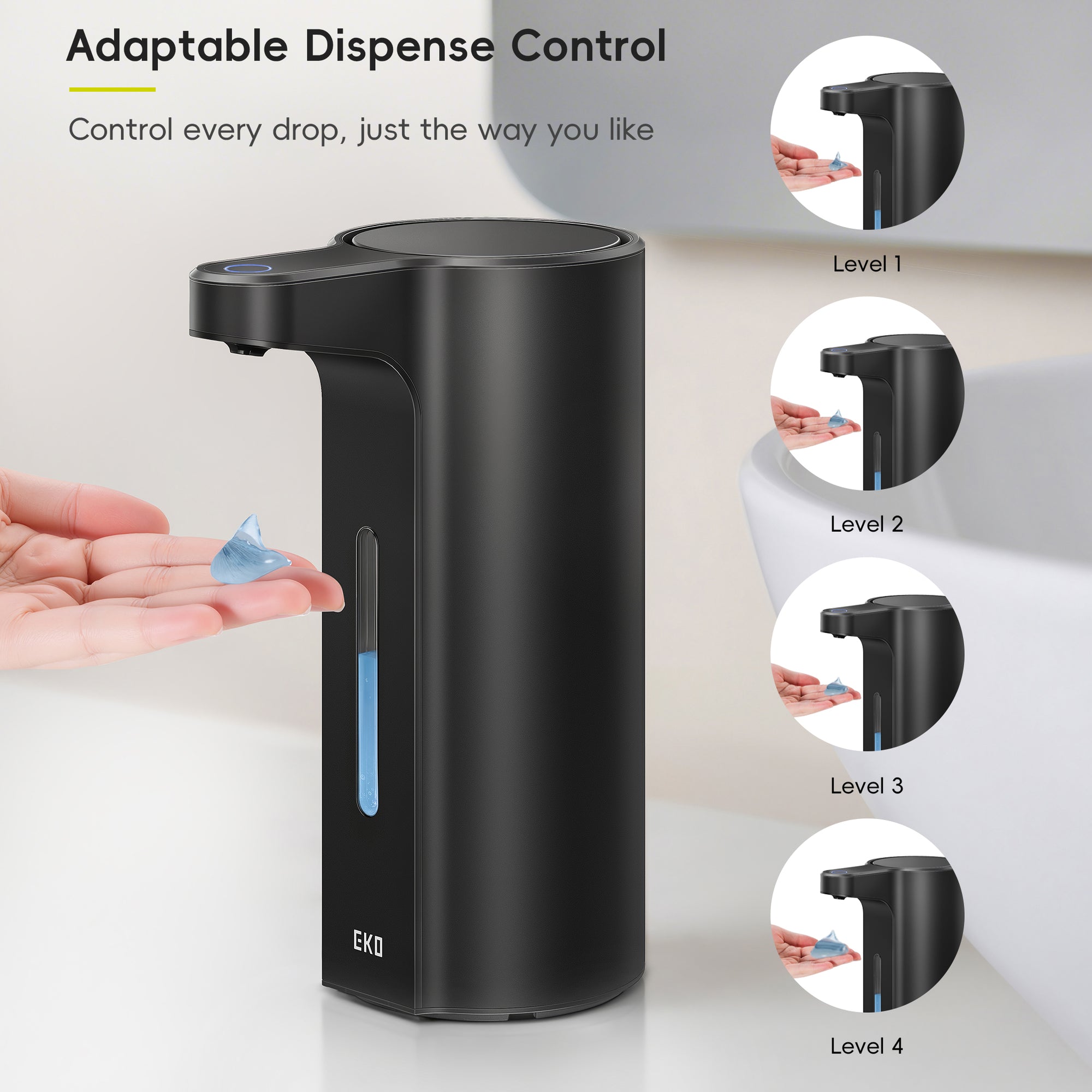 EKO Aroma Pro 13.5 fl oz Touchless Automatic Liquid Soap Dispenser-Matte Black – Adaptable Dispense Control