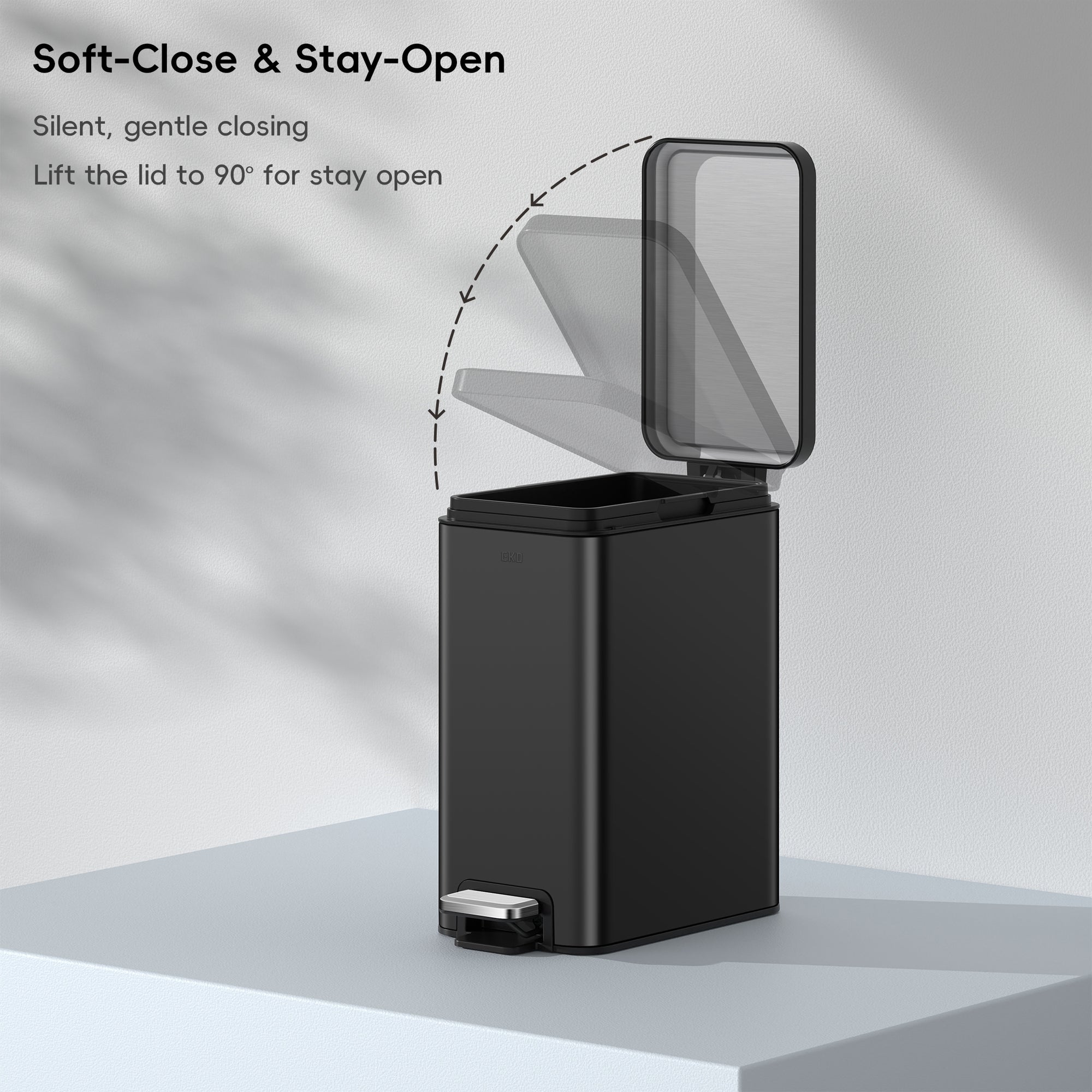 EKO Stella 10 L/2.6 Gal Small Bathroom Step Trash Can - Matte Black – Soft-Close & Stay-Open