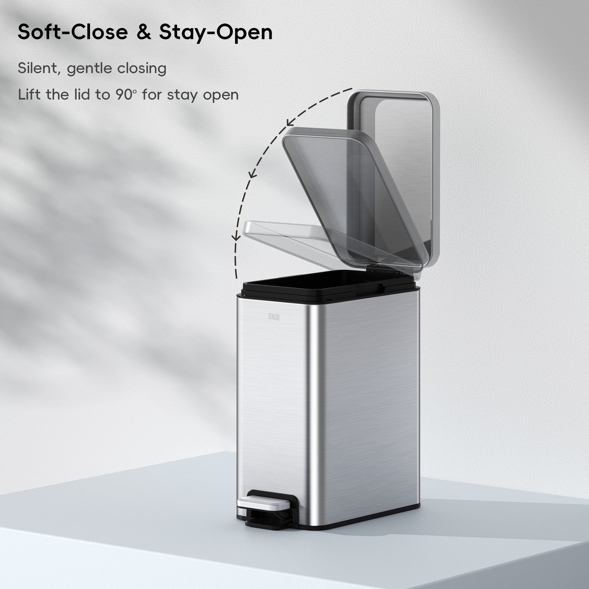 EKO Stella 6 L/1.6 Gal Small Bathroom Step Trash Can - Stainless Steel – Soft-Close & Stay-Open