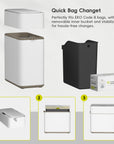EKO Bono Sensor Bathroom Trash Can with Lid - 8L/2.1 Gallon - White – Quick Bag Change - Perfectly fits EKO Code B bags, with a removable inner bucket and stabilizer for hassle-free changes