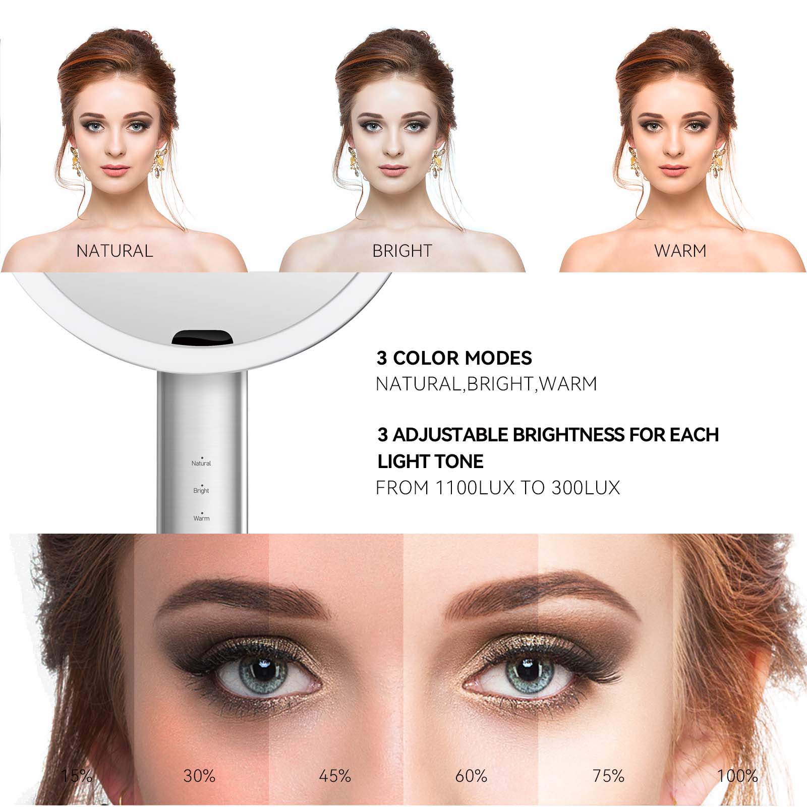 EKO iMira Ultra Clear 8" Sensor Mirror - Dark Gray 1X/5X – 3 COLOR MODES - 3 ADJUSTABLE BRIGHTNESS FOR EACH
LIGHT TONE