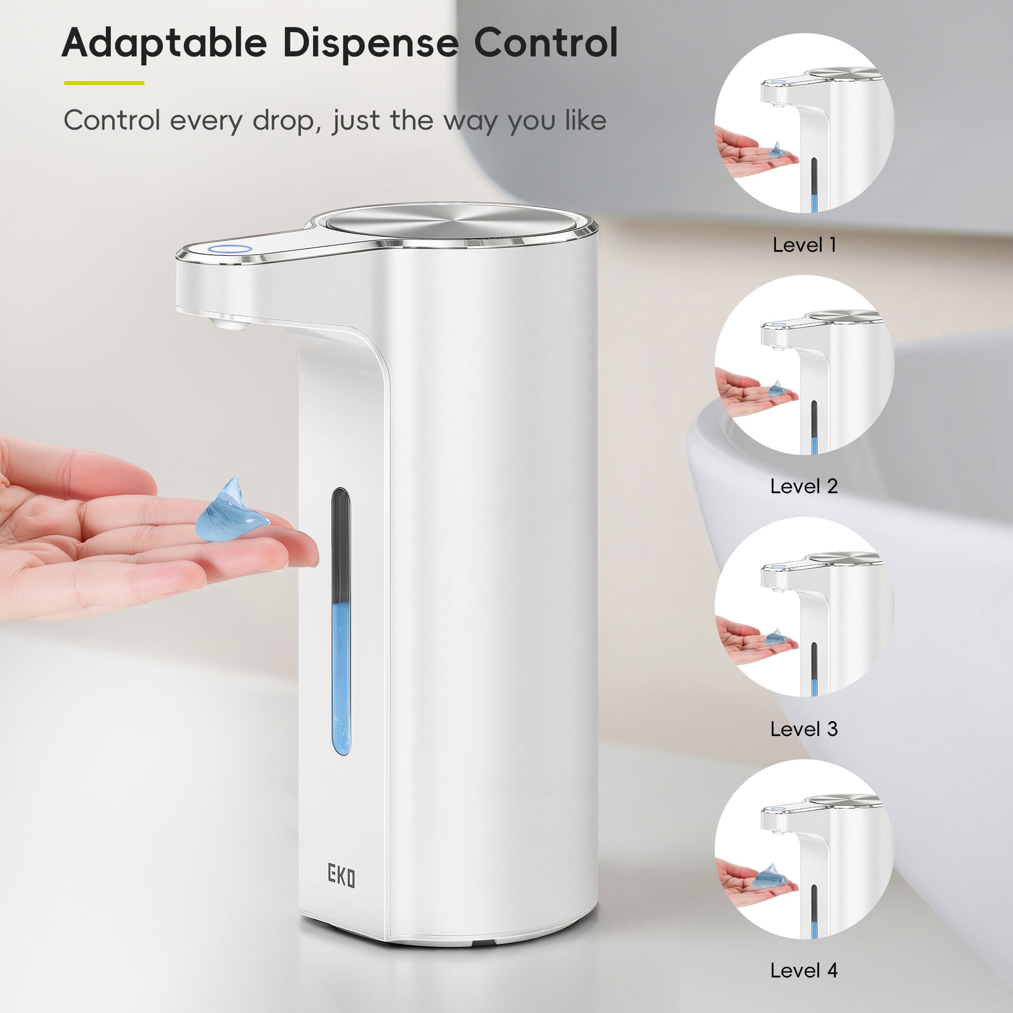 EKO Aroma Pro 13.5 fl oz Touchless Automatic Liquid Soap Dispenser-Matte White – Adaptable Dispense Control