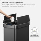 Phantom-T Motion Sensor Trash Can with Dual Wing Lid, 50 L / 13.2 Gal, Stainless Steel