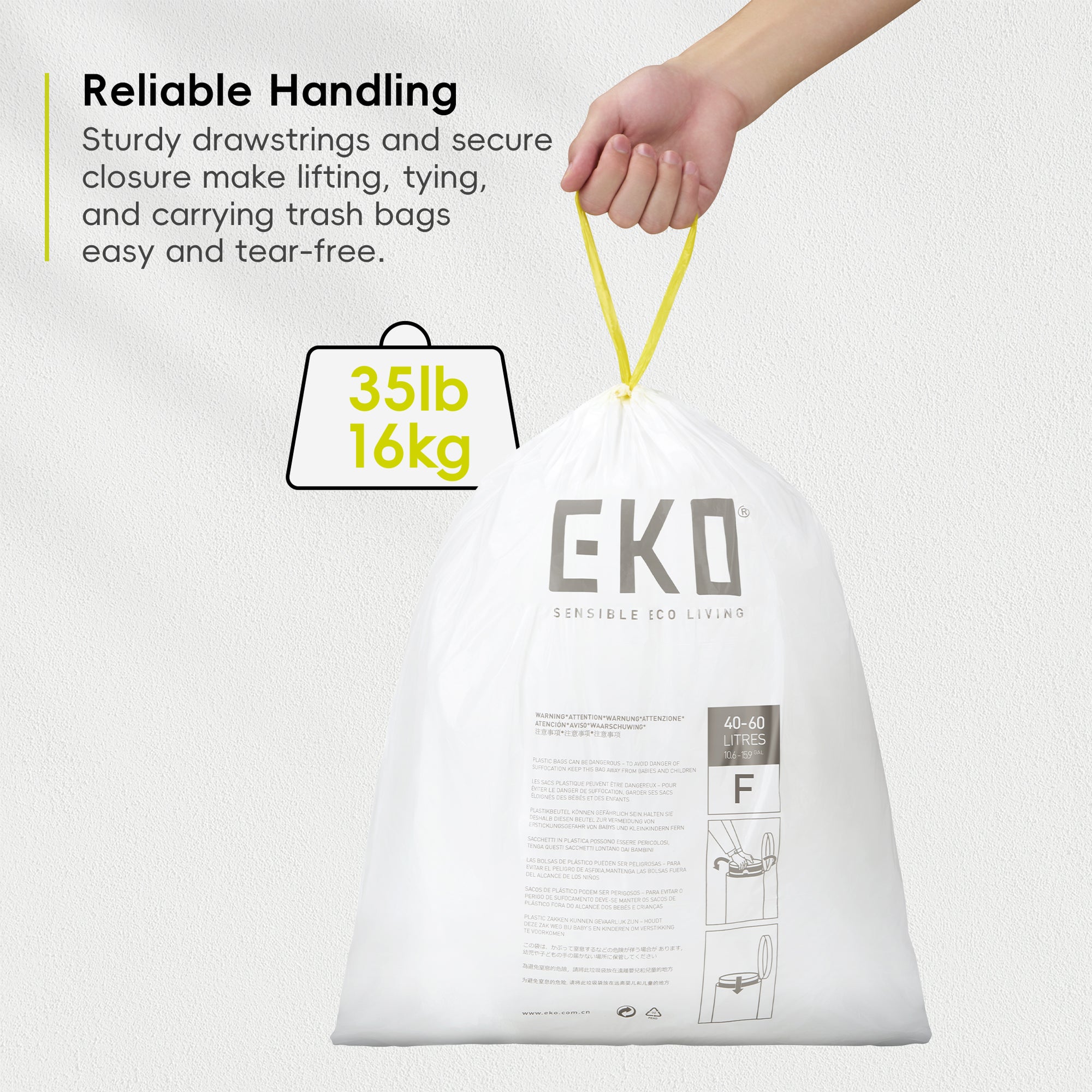 EKO Code F - 13 Gallon Trash Bag - 60 Count – Reliable Handling