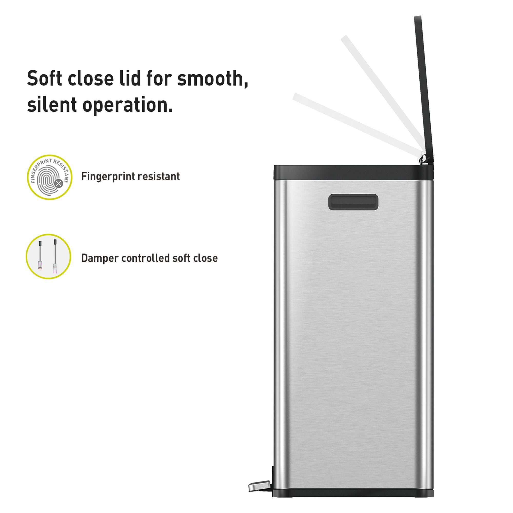 EKO Essential Step Recycling Can - Dual Compartment 30L+30L – Soft close lid for smooth, silent operation