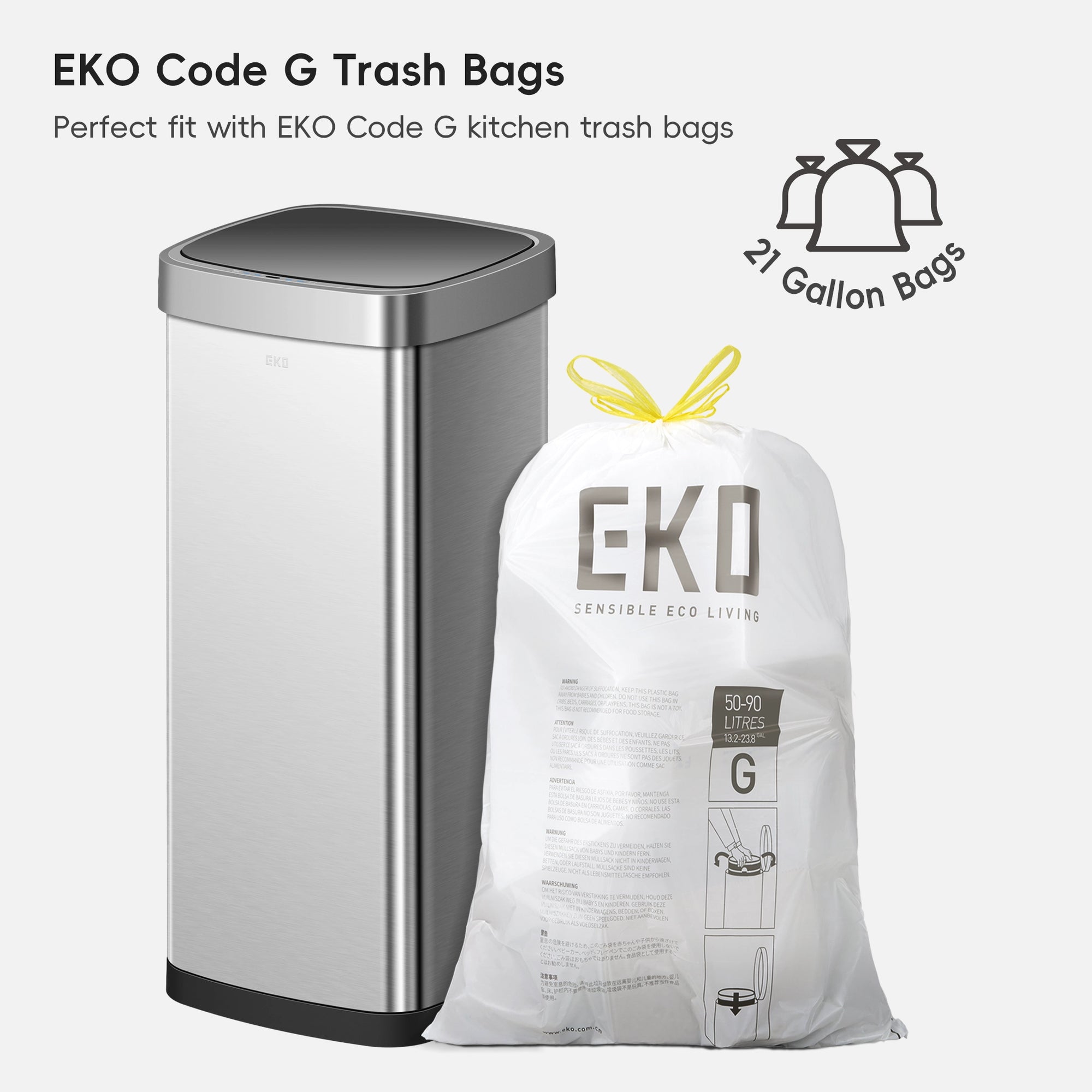 Ecosmart Motion Sensor Square Trash Can Stainless Steel 80 L / 21.1 Gal