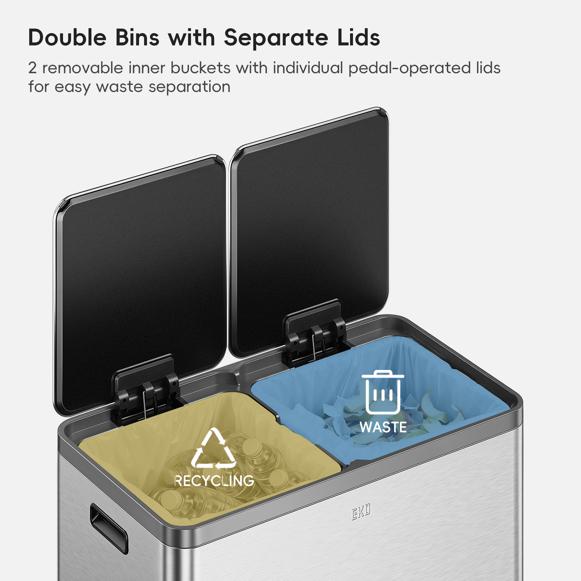 EcoCasa Plus 2 x 10.6 Gal Dual Recycling Trash Can for Kitchen