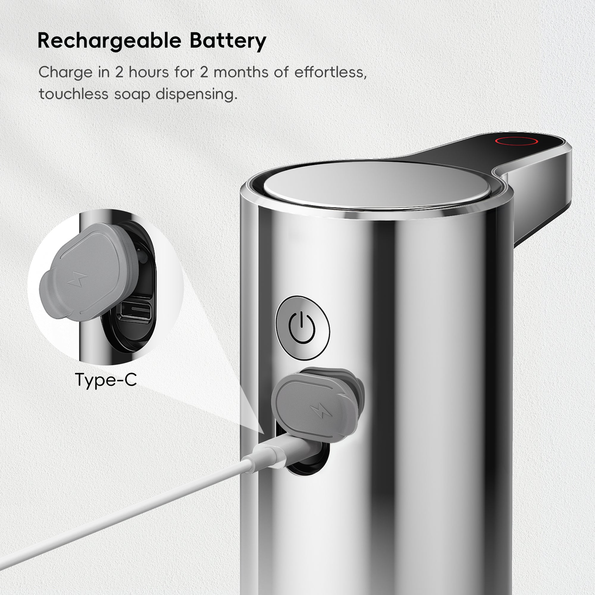 EKO Aroma Smart Liquid Soap Dispenser - Chrome Metallic – Rechargeable Battery - Charge in 2 hours for 2 months of effortless, touchless soap dispensing