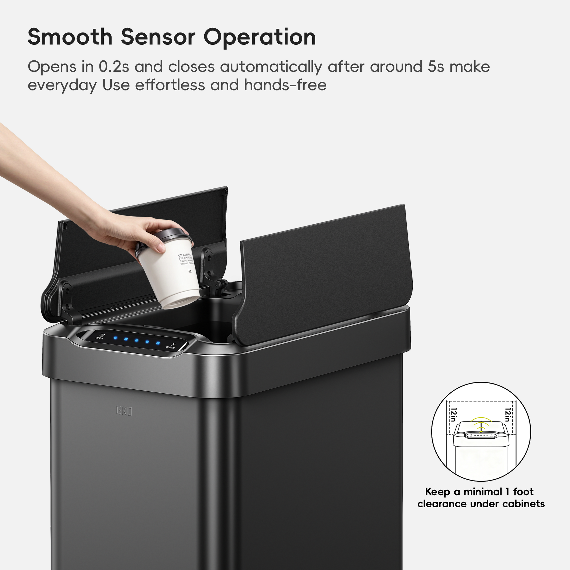 Phantom-T 50L / 13.2 Gal Sensor Can with Dual Wing Lid-Matte Black