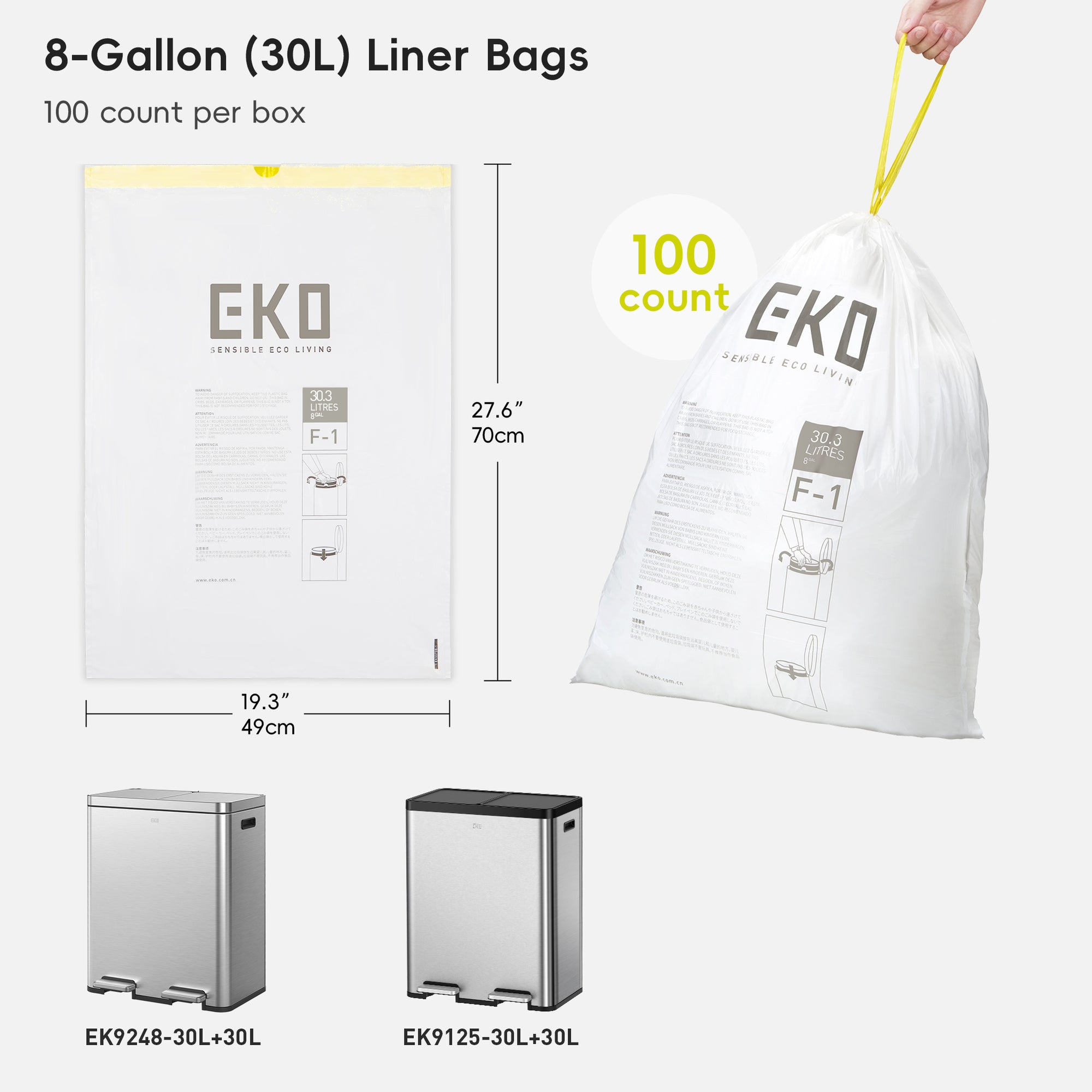 Code F-1 Slim - 8 Gallon Garbage Bags - 100 Count (30.3L)