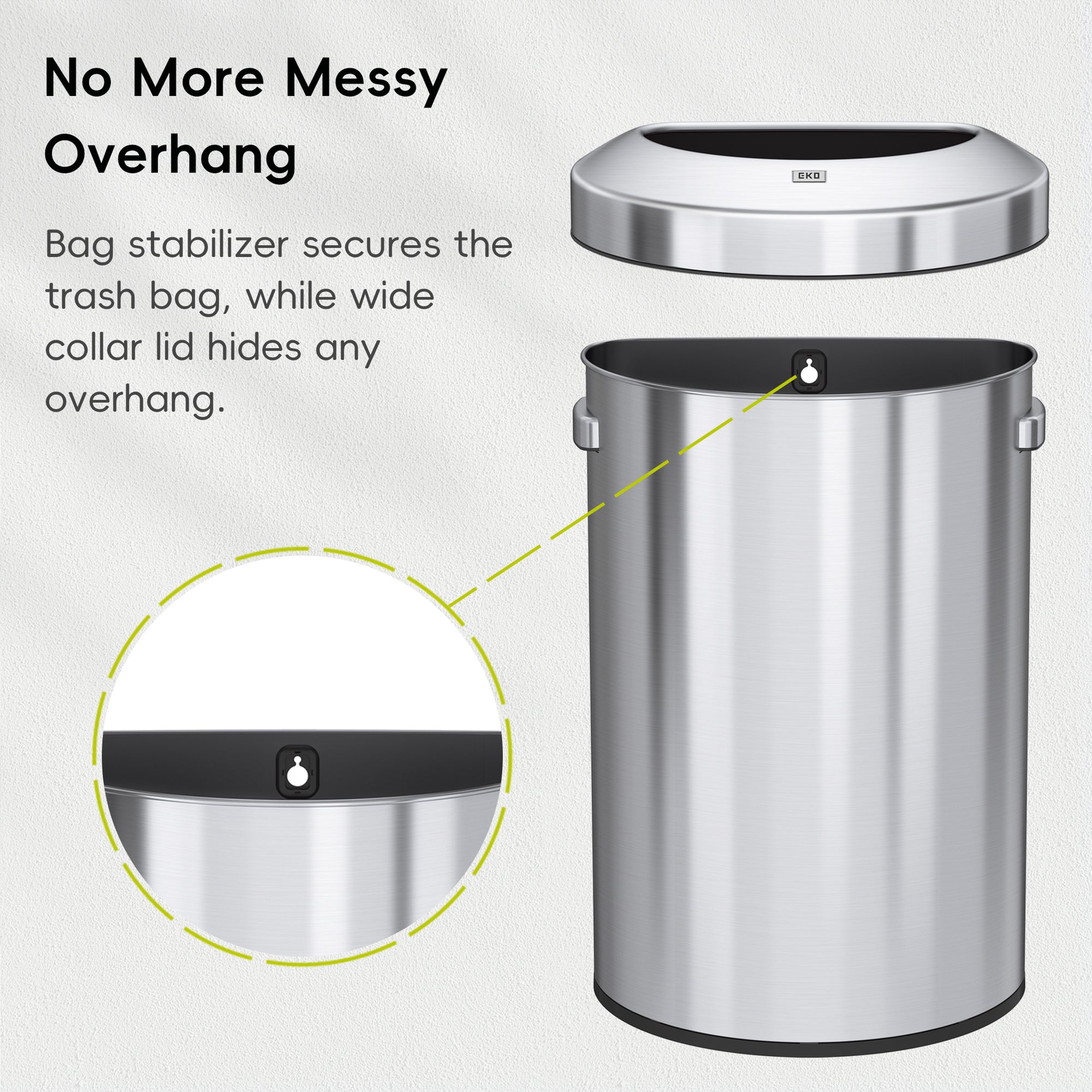 Urban 21 Gallon Semi-Round Open Top Waste Bin, 80L – No More Messy
Overhang