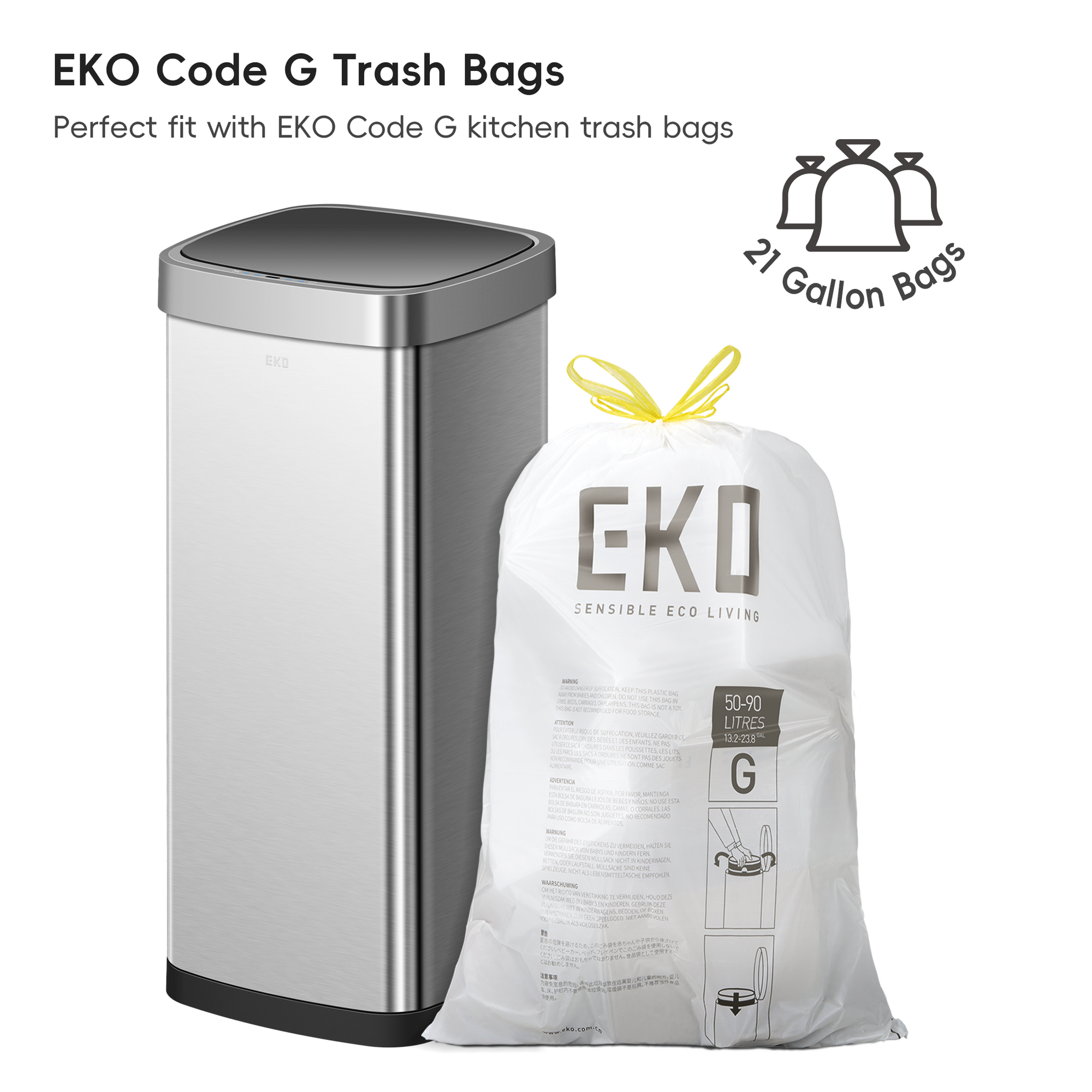 Ecosmart 80L / 21 Gal Motion Sensor Tall and Large Kitchen Trash Can - Stainless Steel