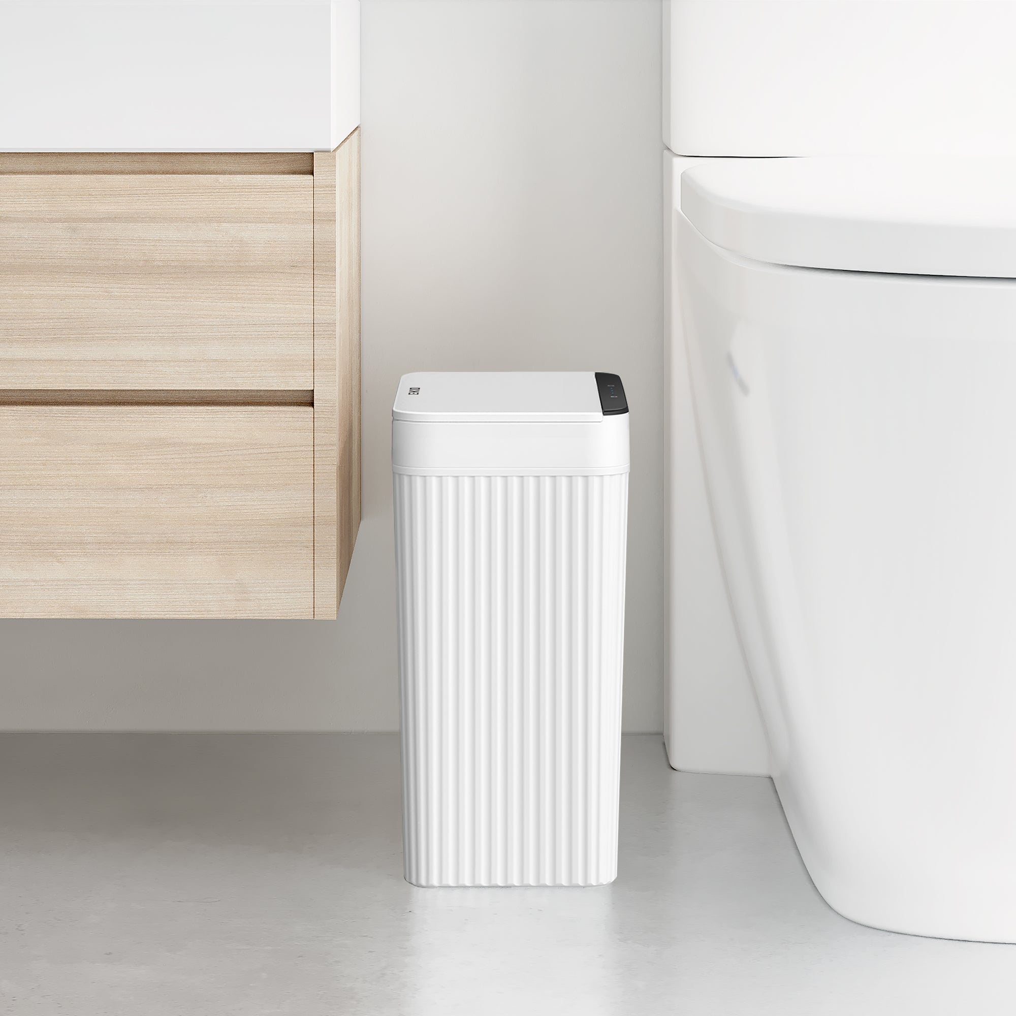 EKO Brio 10L / 2.6 Gallon in White Compact Design Motion Sensor Trash Can – Bathroom