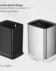 EKO Laguna 2.6 Gallon/10L Open Top Trash Can with Removable Inner Basket - Matte Stainless Steel – Innovative Nested Design