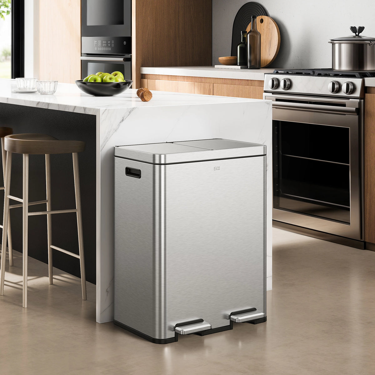 Edison Dual Compartment Step Can with Removable Inner Liners 30+30 L / 8+8 Gal