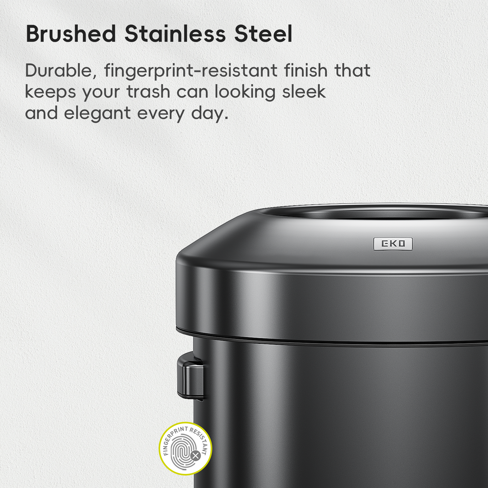 EKO Urban Round Open Top Can Commercial Grade 90L / 23.7 Gal Black Stainless Steel Trash Can – Brushed Stainless Steel - Durable, fingerprint-resistant finish that keeps your trash can looking sleek and elegant every day