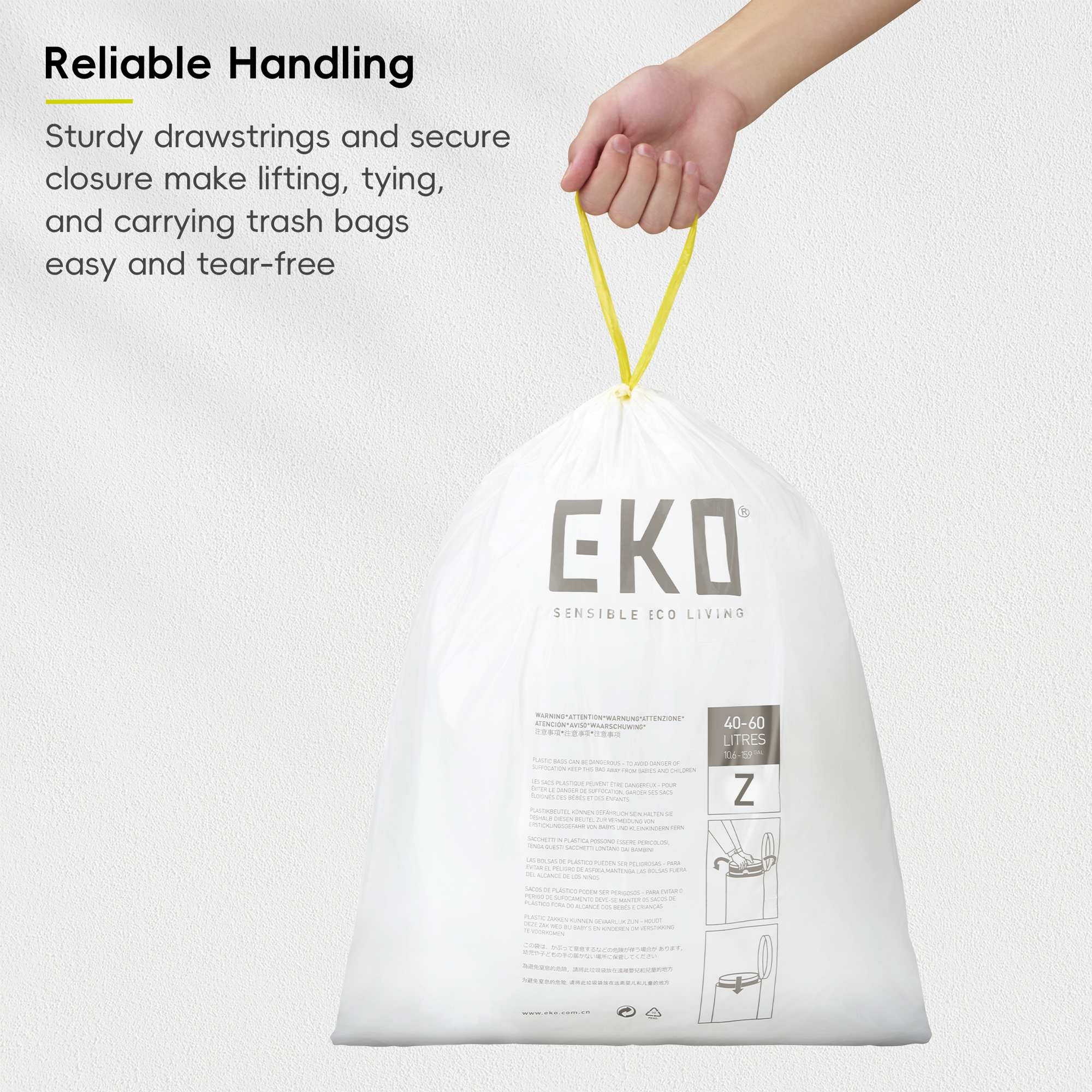 EKO Code Z - 12.5 Gallon Easy-Dispense Roll Trash Bags – Reliable Handling
