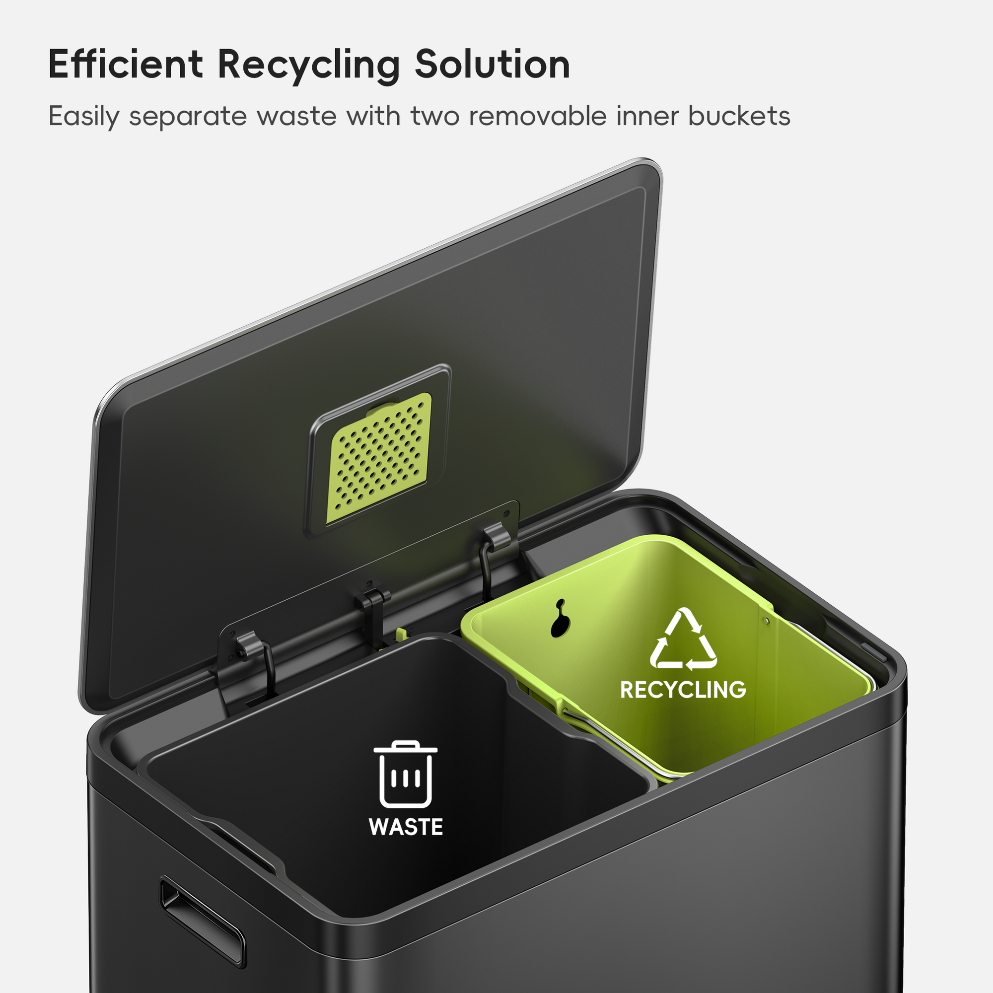 EcoCasa II Step Recycling Can - Dual Compartment 36L+24L-Matte Black