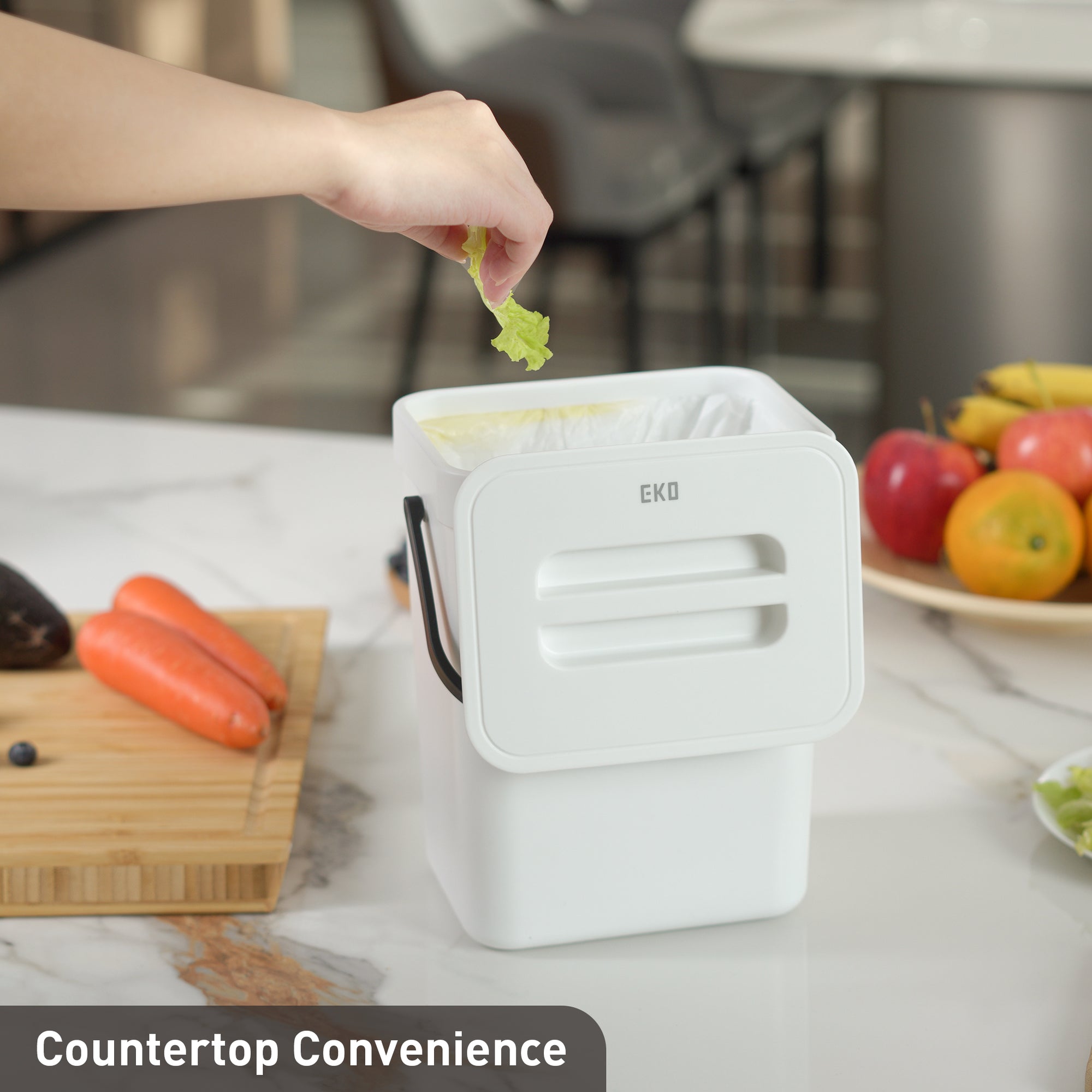 EKO Puro Compost Bin with Lid - White 5L / 1.32 Gal – Countertop Convenience