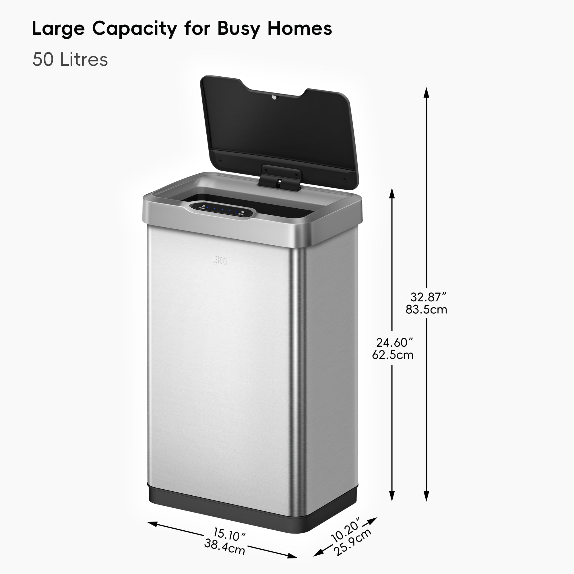 EKO Mirage-T 50 Liter / 13.2 Gallon Stainless Steel Motion Sensor Can – Dimensions