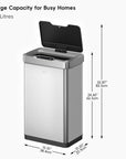 EKO Mirage-T 50 Liter / 13.2 Gallon Stainless Steel Motion Sensor Can – Dimensions