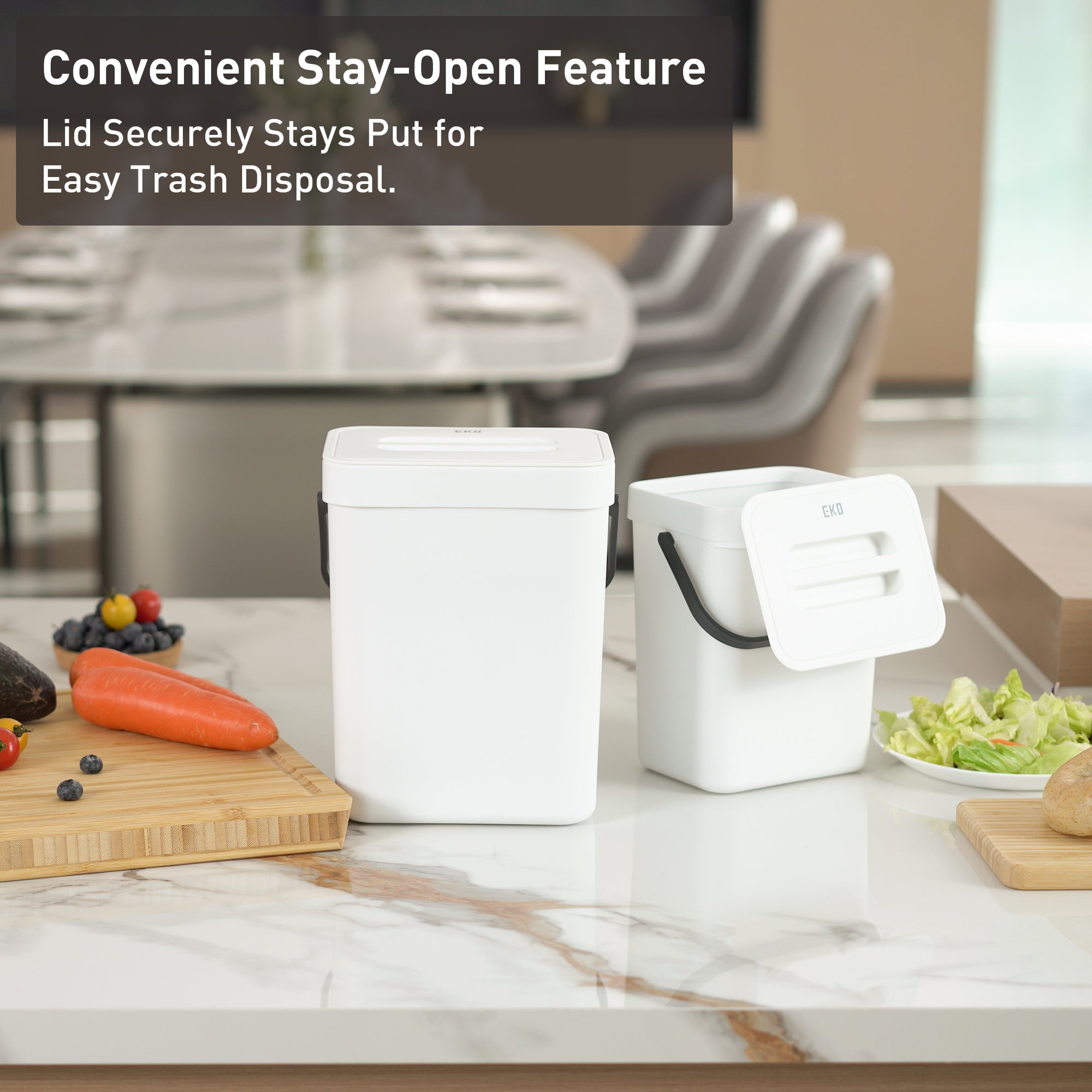 EKO Puro Compost Bin with Lid - White 5L / 1.32 Gal – Convenient Stay-Open Feature