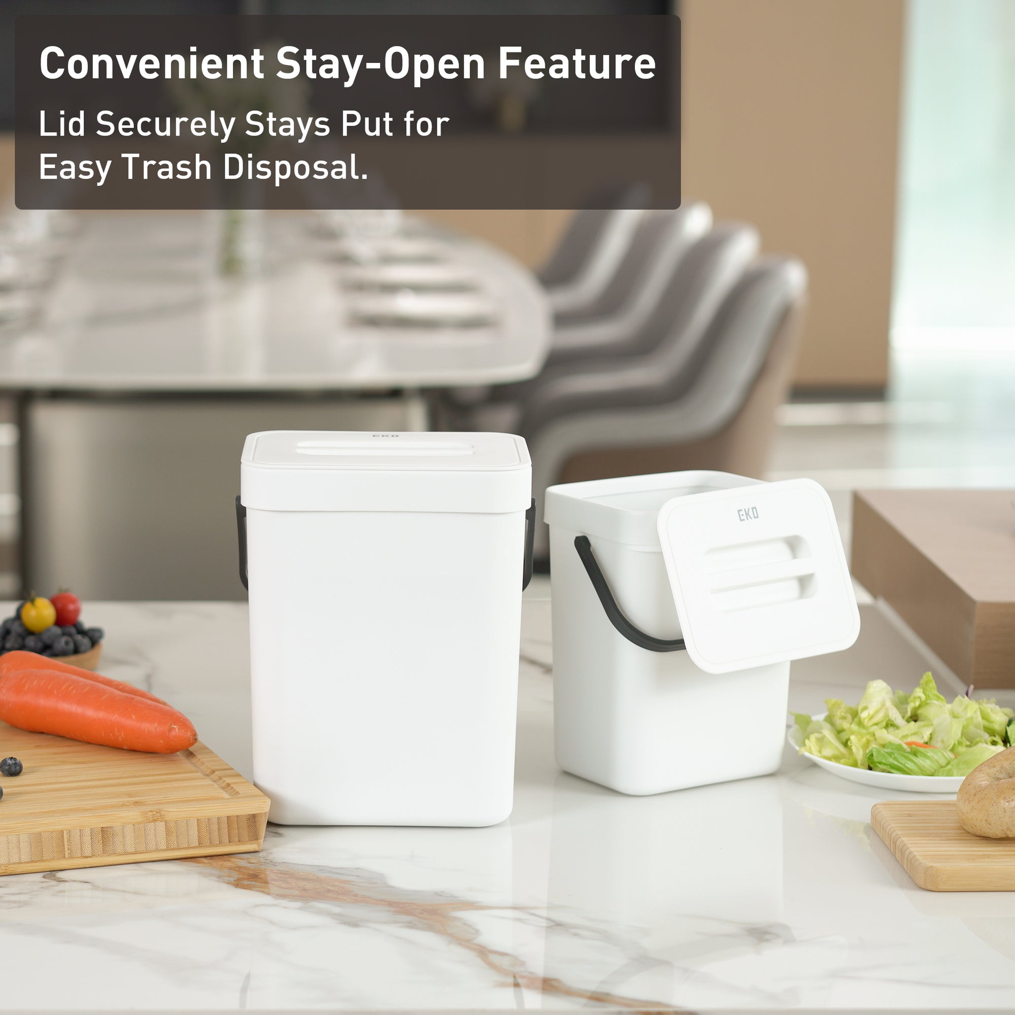 EKO Puro Compost Bin with Lid - White 5L / 1.32 Gal – Convenient Stay-Open Feature
