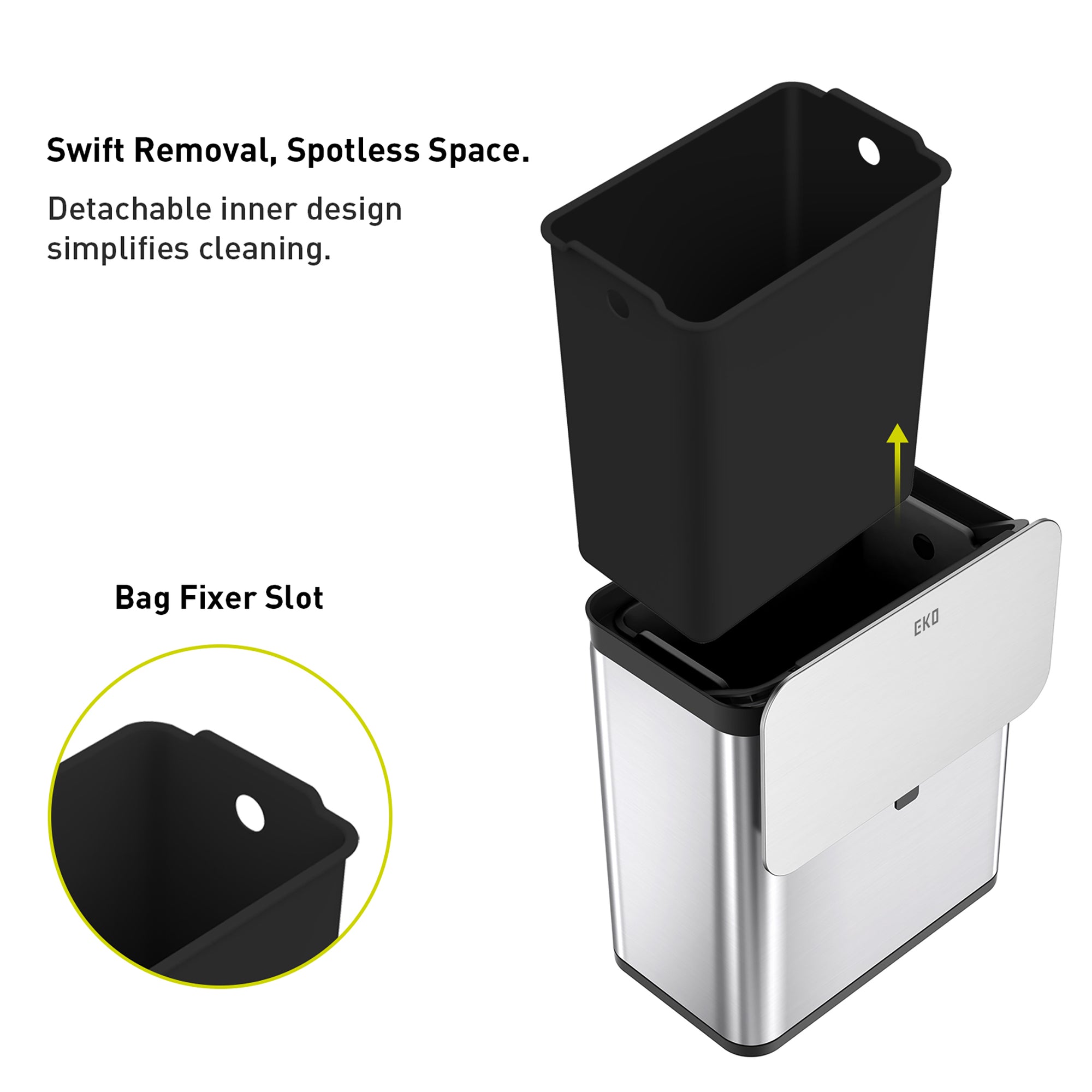 EKO Deluxe Puro Compost Bin with Liner - 7L / 1.85 Gal (Stainless & Black) –  Swift Removal, Spotless Space - Bag Fixer Slot