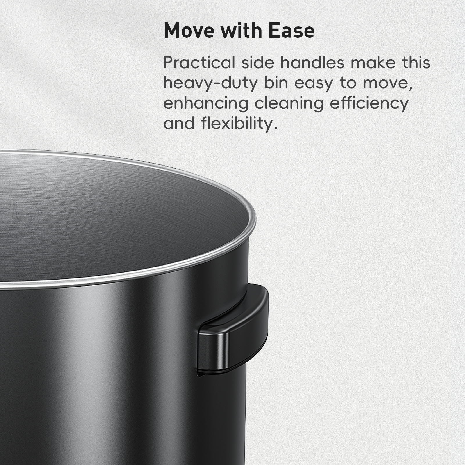 EKO Urban Round Open Top Can Commercial Grade 60L / 16 Gal Black Stainless Steel Trash Can – Move with Ease - Practical side handles make this heavy-duty bin easy to move, enhancing cleaning efficiency and flexibility