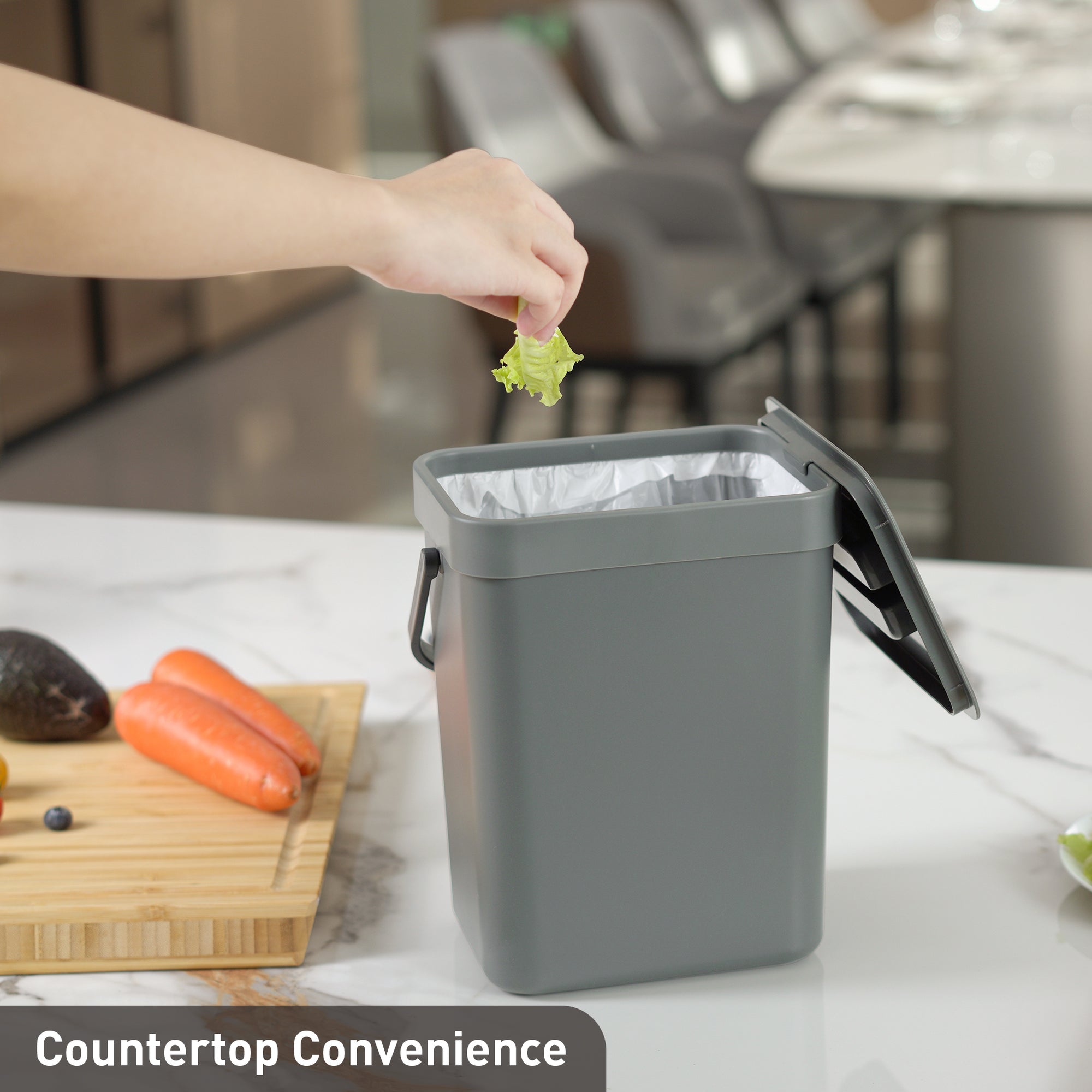 EKO Puro Compost Bin with Lid - Dark Gray 5L / 1.32 Gal – Countertop Convenience