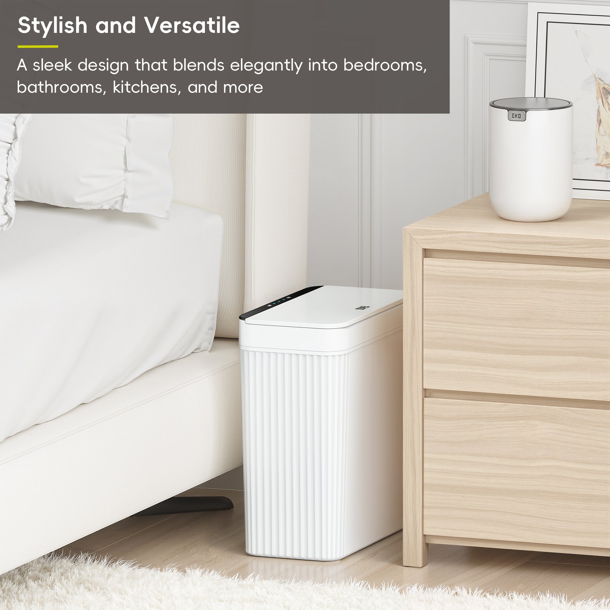 EKO Brio 10L / 2.6 Gallon in White Compact Design Motion Sensor Trash Can – Stylish and Versatile