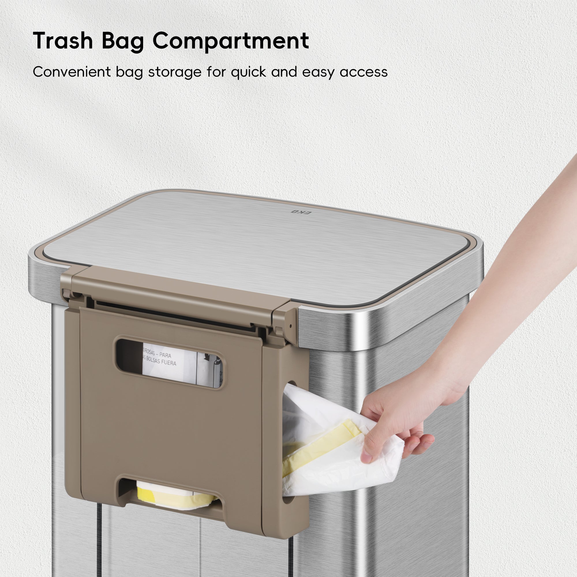 EKO Hudson 75L / 19.8 Gal Step Can with Bag Compartment - Stainless Steel – Trash Bag Compartment