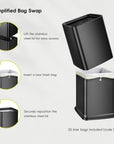 EKO Laguna 2.6 Gallon/10L Open Top Trash Can with Removable Inner Basket, Matte Black – Simplified Bag Swap